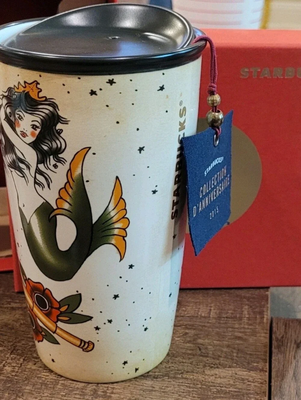 2015 Starbucks Dot Collection Siren Mermaid Sailor Tattoo Ceramic Travel NIB